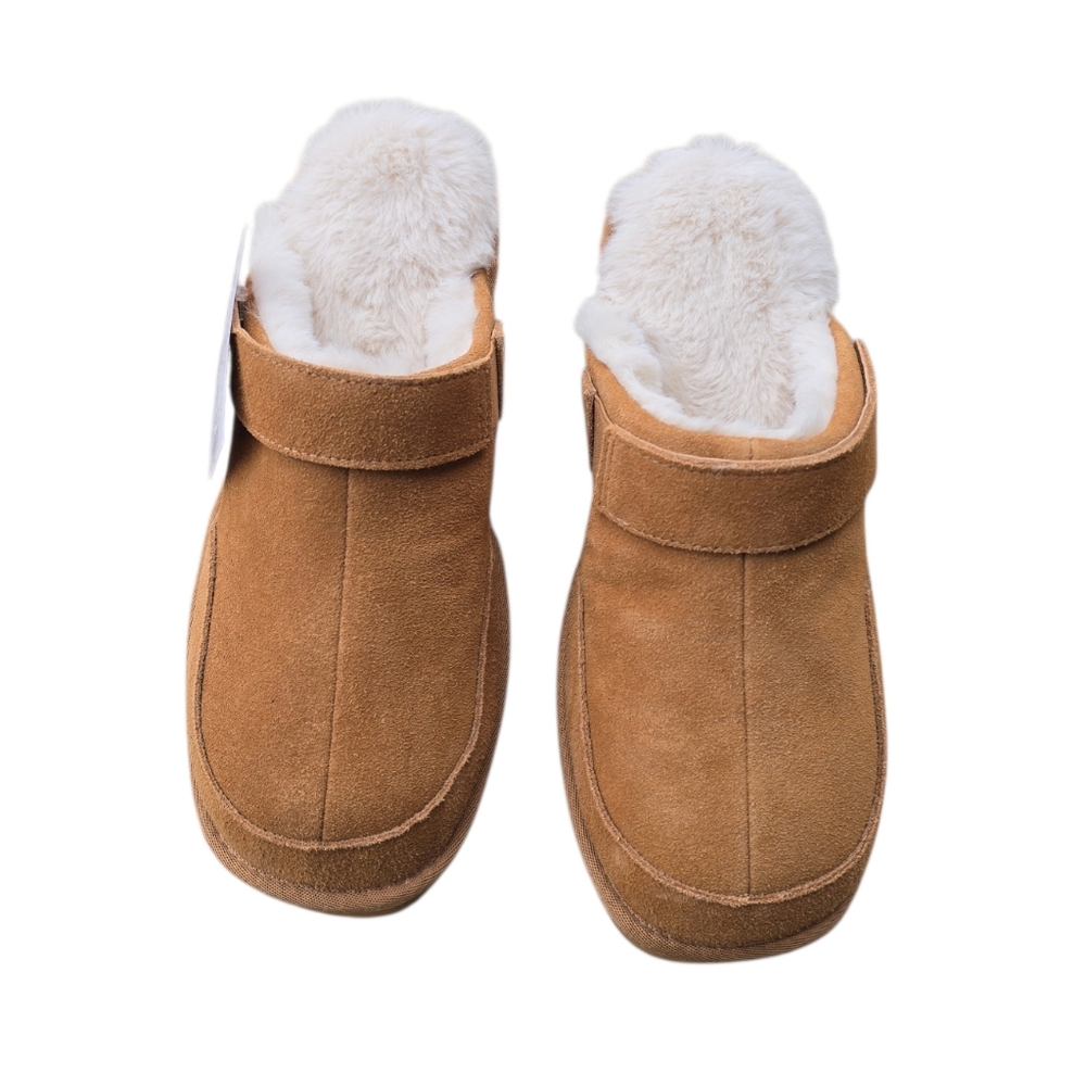 Suede Faux Fur Slip On Tan Platform Convertible Clogs Size 8 - Picture 4 of 6